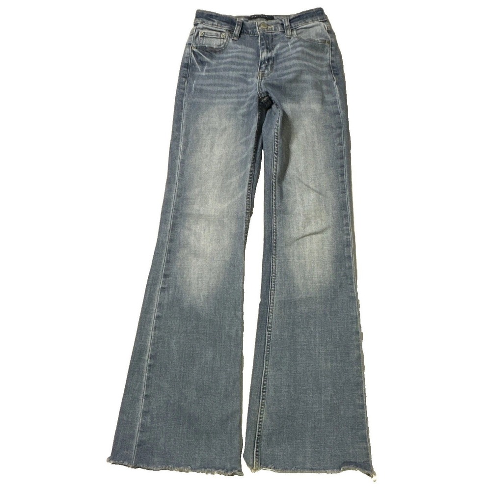 Aeropostale High Rise Flare Zip Up Denim Blue Jean Size 0- Light Wash !